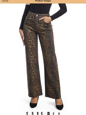 Leopard Print Wide Leg Pants - Brown Black